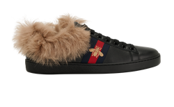 Gucci New Ace Low Fur Bee Trainers, Leather, Black, UK6, B/DB, 3*