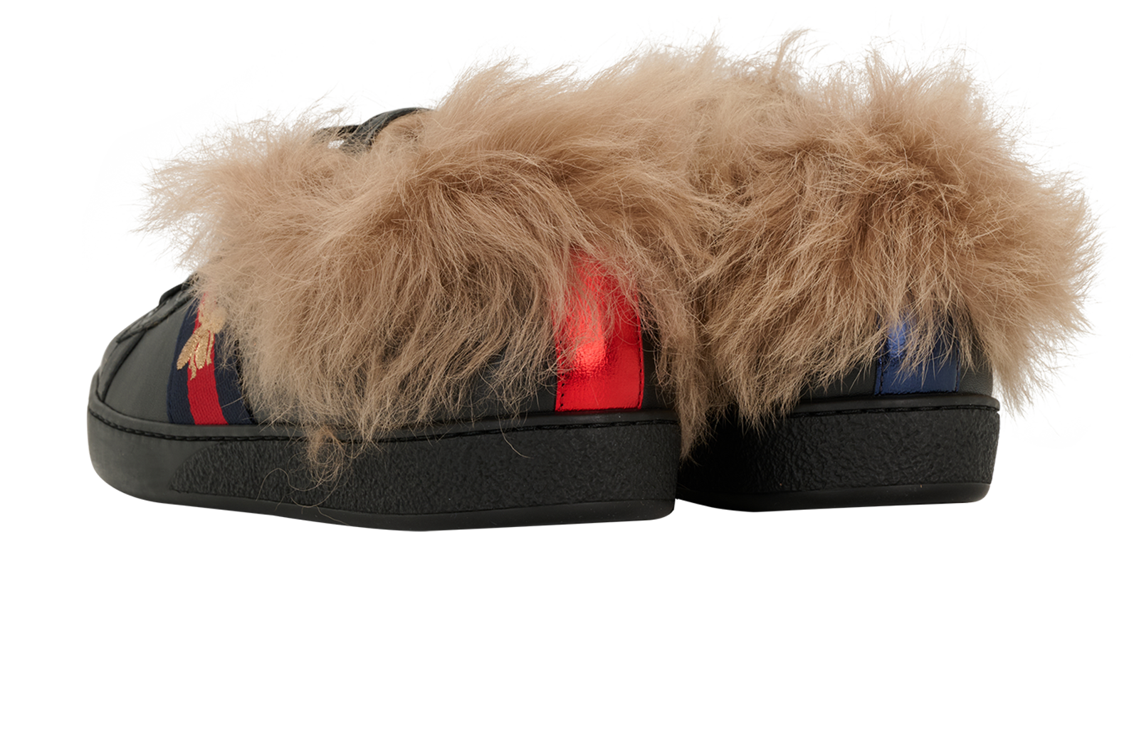 Gucci New Ace Low Fur Bee Trainers, &pound;320, Shoes, Black, Leather, Back view