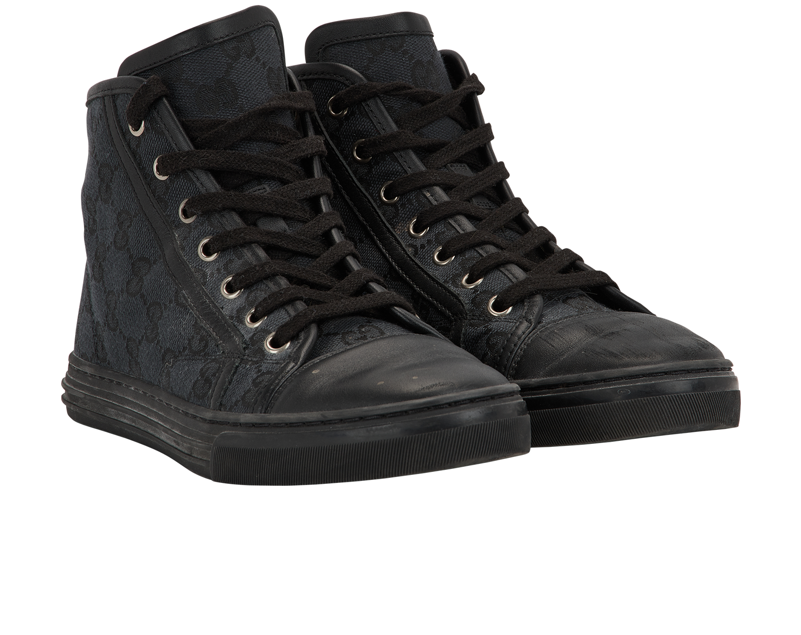 Gucci GG High Top Trainers, &pound;150, Shoes, Black, Coated Canvas, Side view