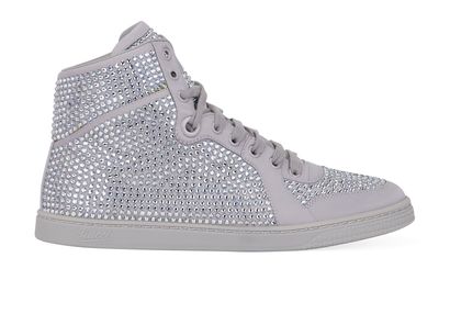 Gucci High Top Trainers, &pound;295, Shoes, Grey/Silver, Satin, Front view
