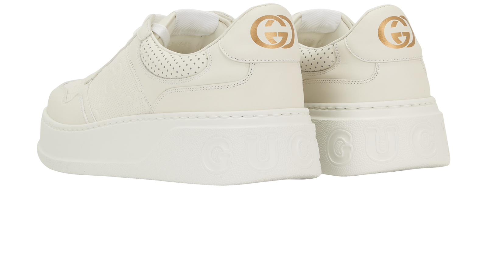 Gucci GG Embossed Trainers, &pound;350, Shoes, White, Leather, Back view