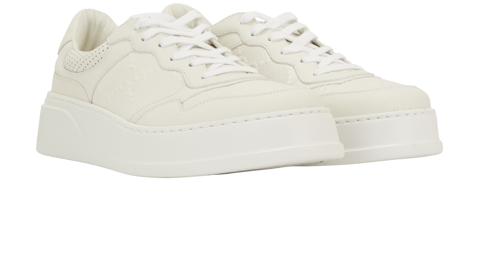 Gucci GG Embossed Trainers, &pound;350, Shoes, White, Leather, Side view