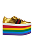 Gucci Gold Metallic Peggy Platform Sneakers, front view