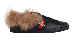 Gucci Ace Fur Trainers, Faux Fur/Leather, Black, UK5.5, 3*