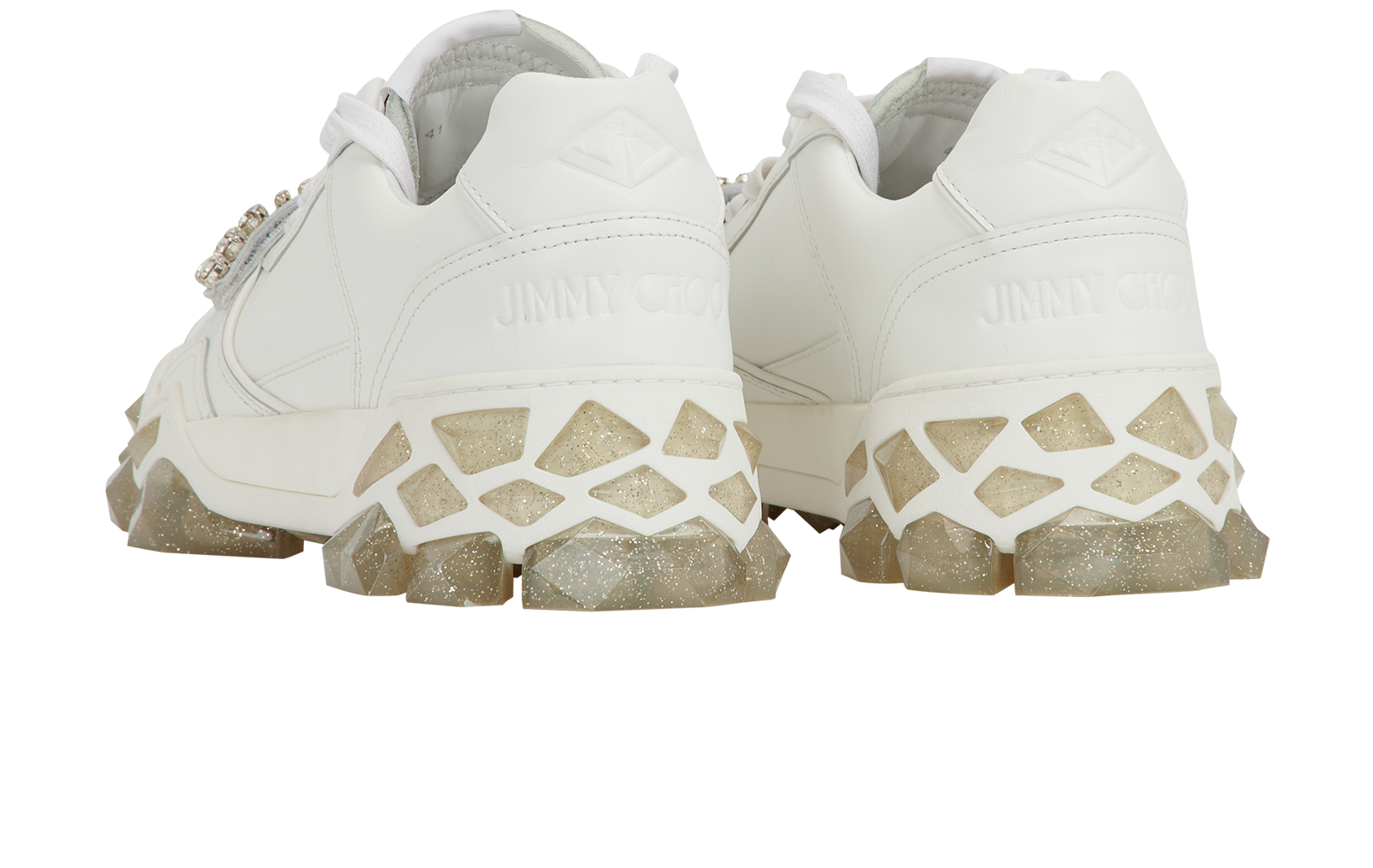 Jimmy Choo Diamond Strap Trainers, &pound;280, Shoes, White, Leather, Back view
