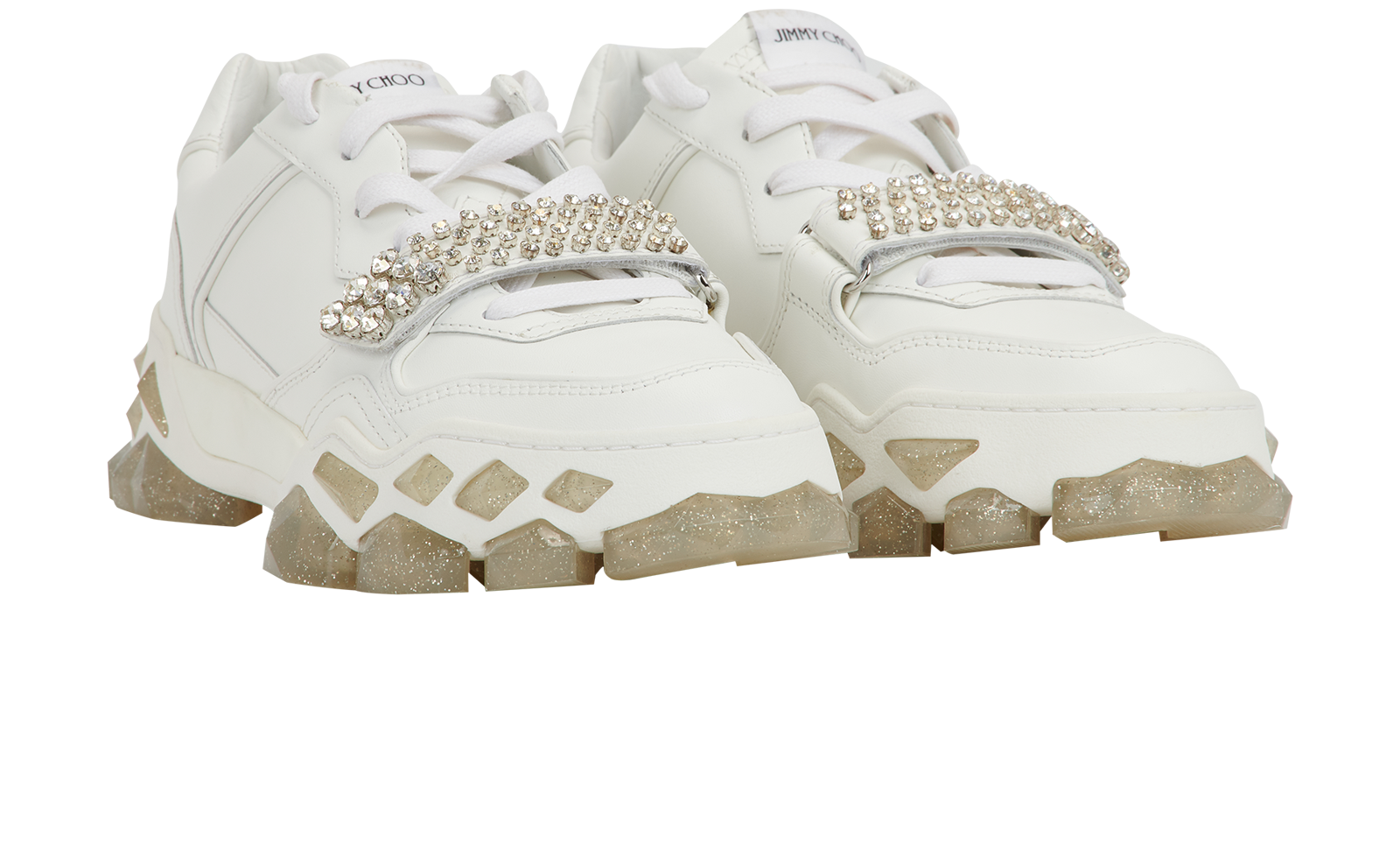 Jimmy Choo Diamond Strap Trainers, &pound;280, Shoes, White, Leather, Side view