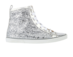 Jimmy Choo High Top Trainers, Sequins, Silver, UK5.5, 2*