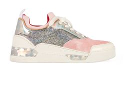 Christian Louboutin Aurelien Pink Lame Trainers, Pink Silver,UK8,3*,XY