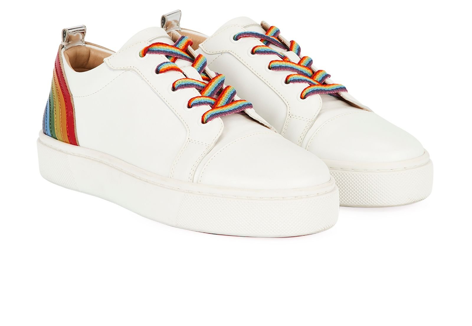 Christian Louboutin White Leather Arkenspeed Rainbow Sneakers Size