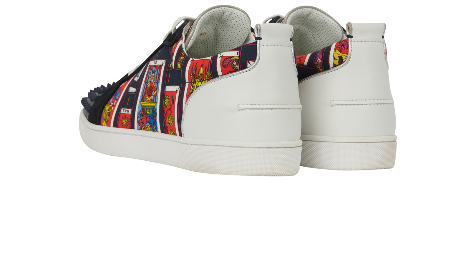 Christian Louboutin Louis Junior Spikes Orlato, &pound;395, Shoes, Black/Red/White/Yellow, Leather/Nylon/Suede, Back view