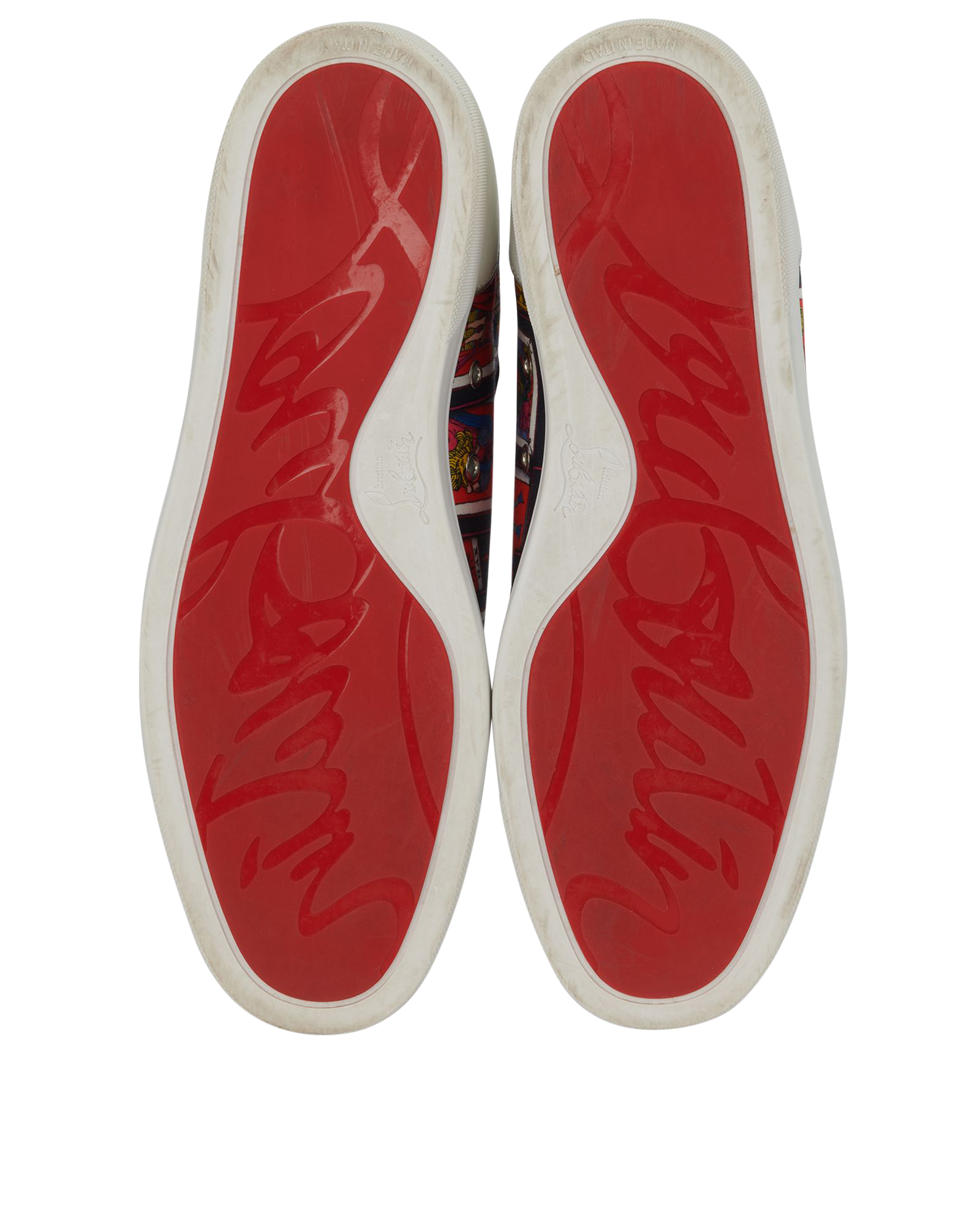 Christian Louboutin Louis Junior Spikes Orlato, &pound;395, Shoes, Black/Red/White/Yellow, Leather/Nylon/Suede, Top view