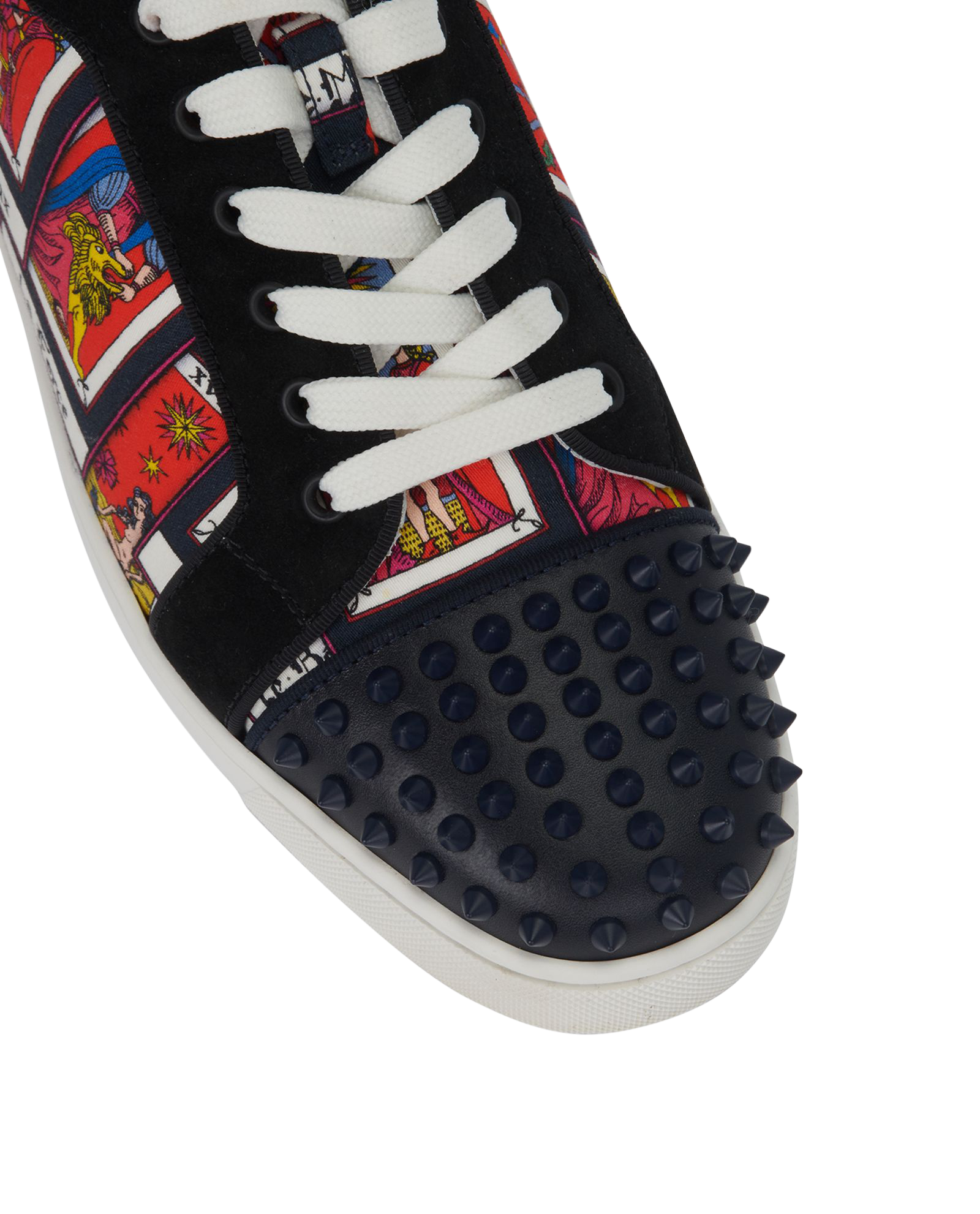 Christian Louboutin Louis Junior Spikes Orlato, &pound;395, Shoes, Black/Red/White/Yellow, Leather/Nylon/Suede, Other view