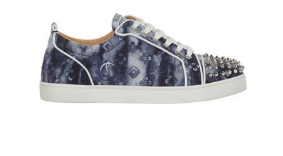 Christian Louboutin Louis Junior Spikes Orlato, &pound;395, Shoes, Blue, Canvas/Leather, Front view