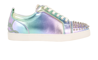 Christian Louboutin Fun Louis Junior Spikes Trainers, &pound;295, Shoes, Blue/Green/Purple/Silver, Leather, Front view