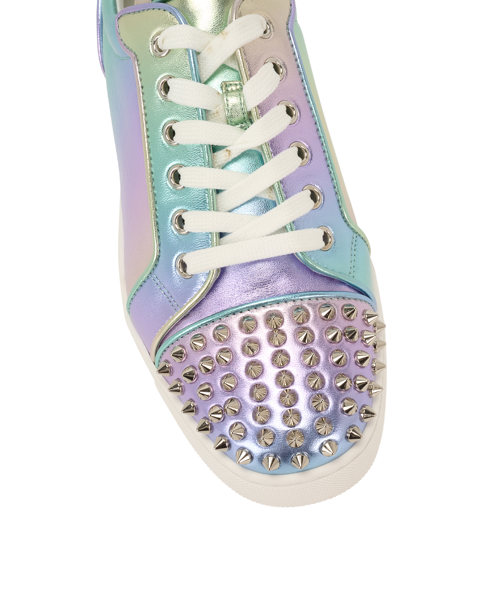 Christian Louboutin Fun Louis Junior Spikes Trainers, &pound;295, Shoes, Blue/Green/Purple/Silver, Leather, Other view