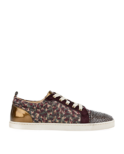 Christian Louboutin Louis Crystal Sneakers,Gold Boucle Weave,Maroon,UK 7.5
