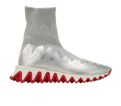 Christian Louboutin Sharky Sock Trainers, &pound;420, Shoes, Silver, Fabric, Front view