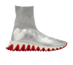 Christian Louboutin Sharky Sock Trainers, Mens, Fabric, Silver,UK6,DB/B,2*