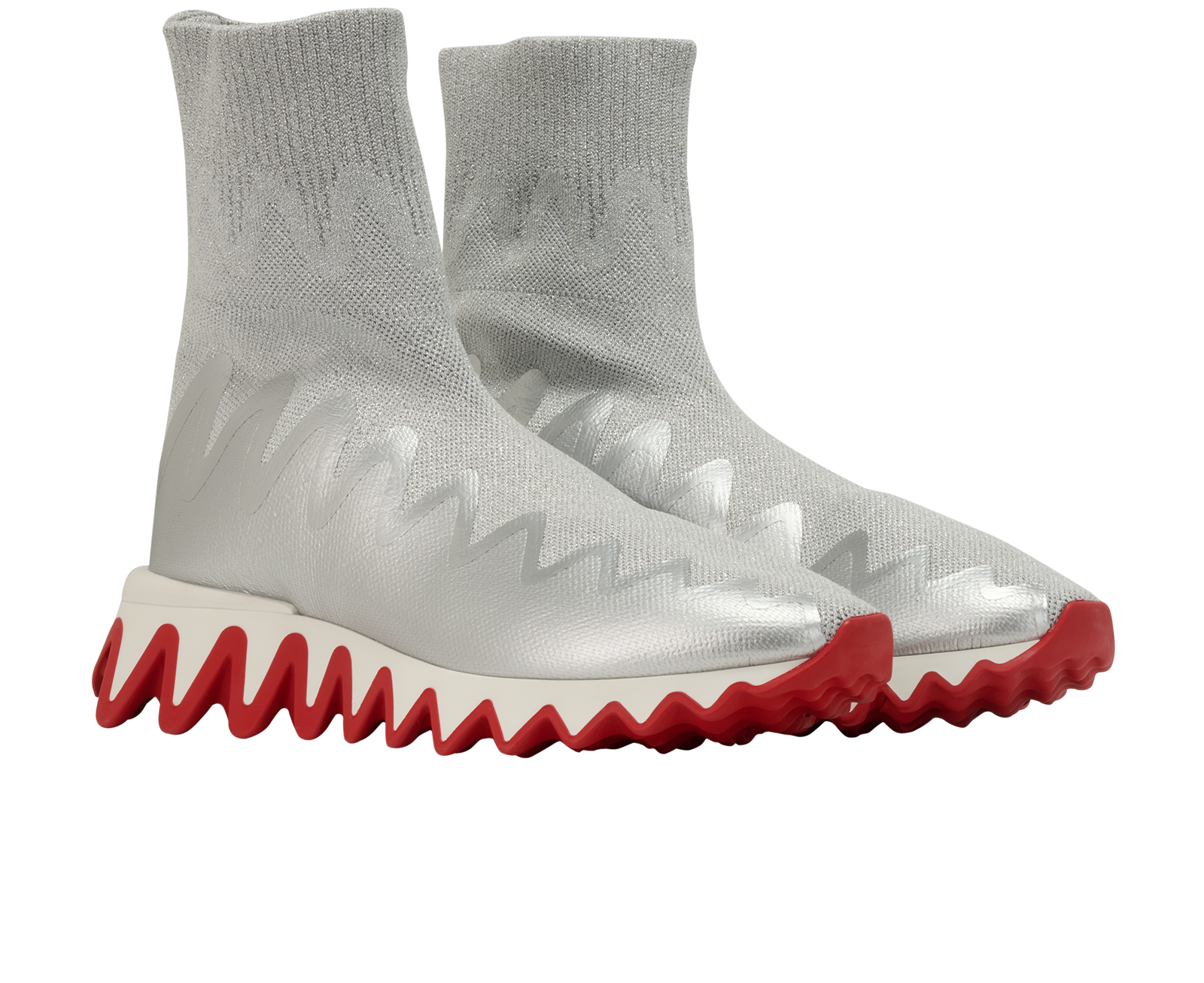Christian Louboutin Sharky Sock Trainers, &pound;420, Shoes, Silver, Fabric, Side view