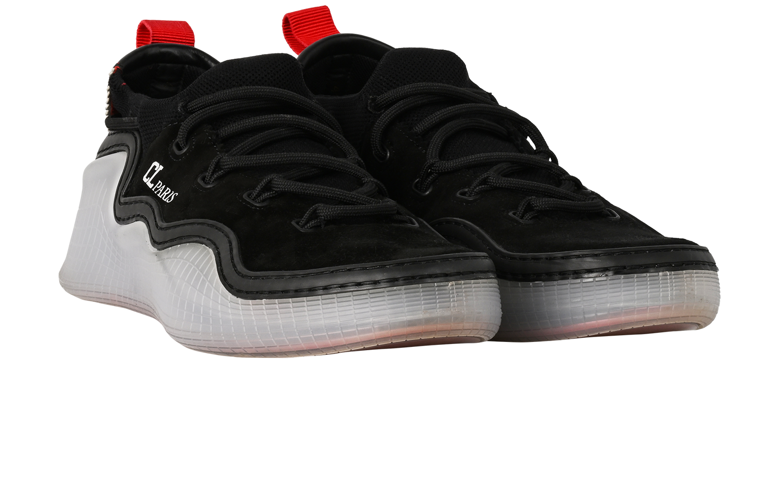 Christian Louboutin Arpoador Trainers, &pound;250, Shoes, Black, Fabric/Suede, Side view