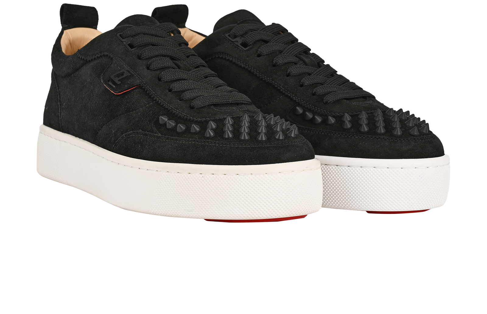 Christian Louboutin HappyRui Spikes Trainers, &pound;350, Shoes, Black, Suede, Side view