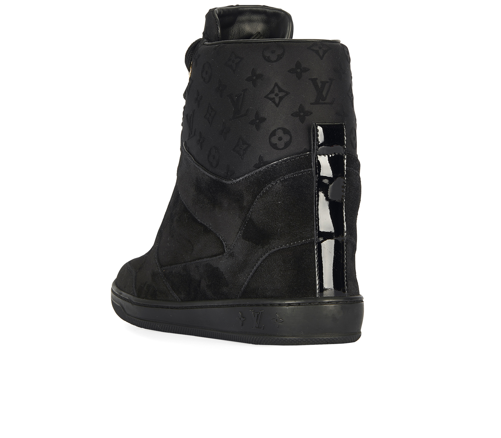 Louis Vuitton Black Suede And Embossed Monogram Fabric Millenium Wedge  Sneakers Size 37.5 Louis Vuitton