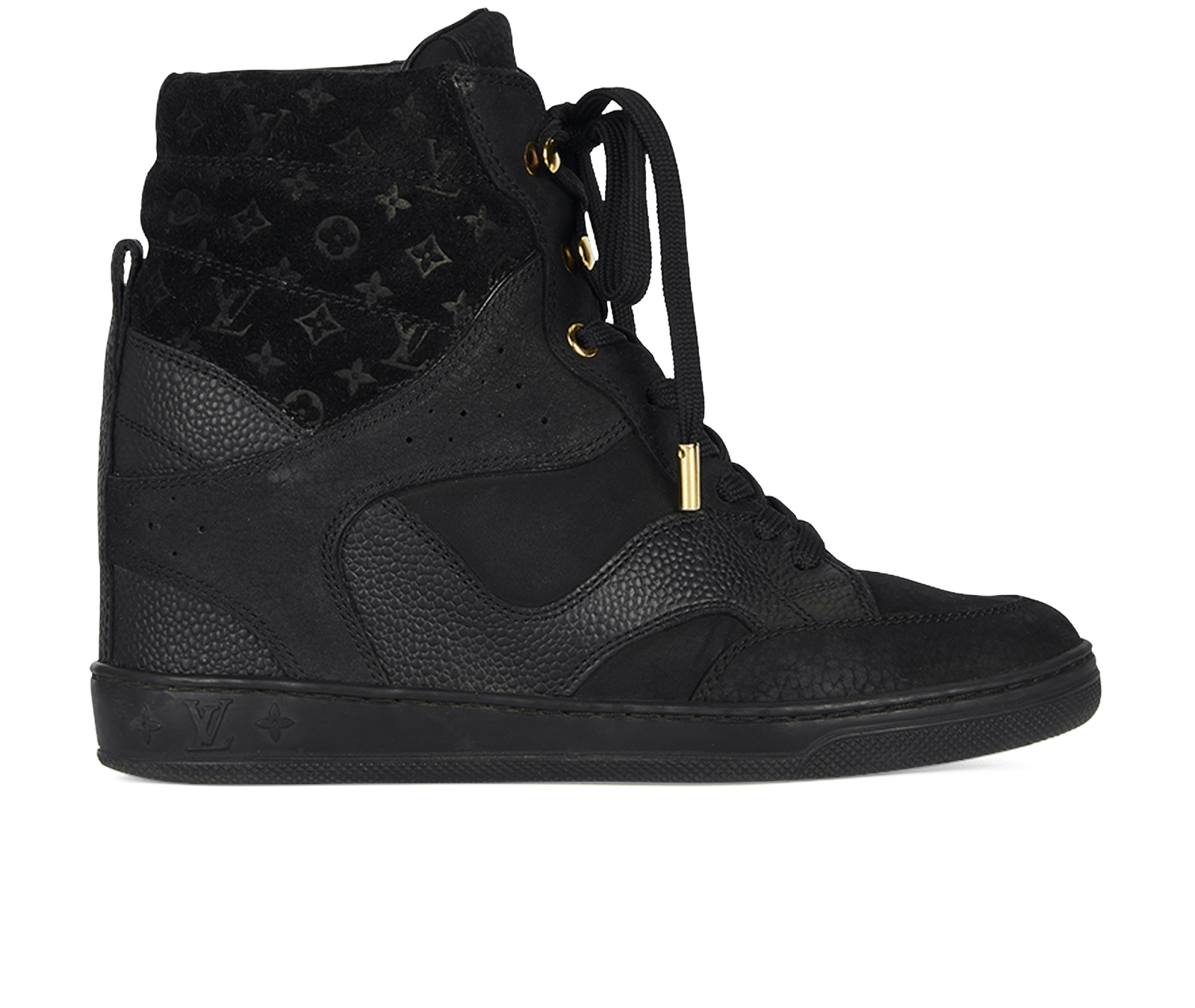 Louis Vuitton Black Suede Monogram Cliff Top Wedge Sneakers 39