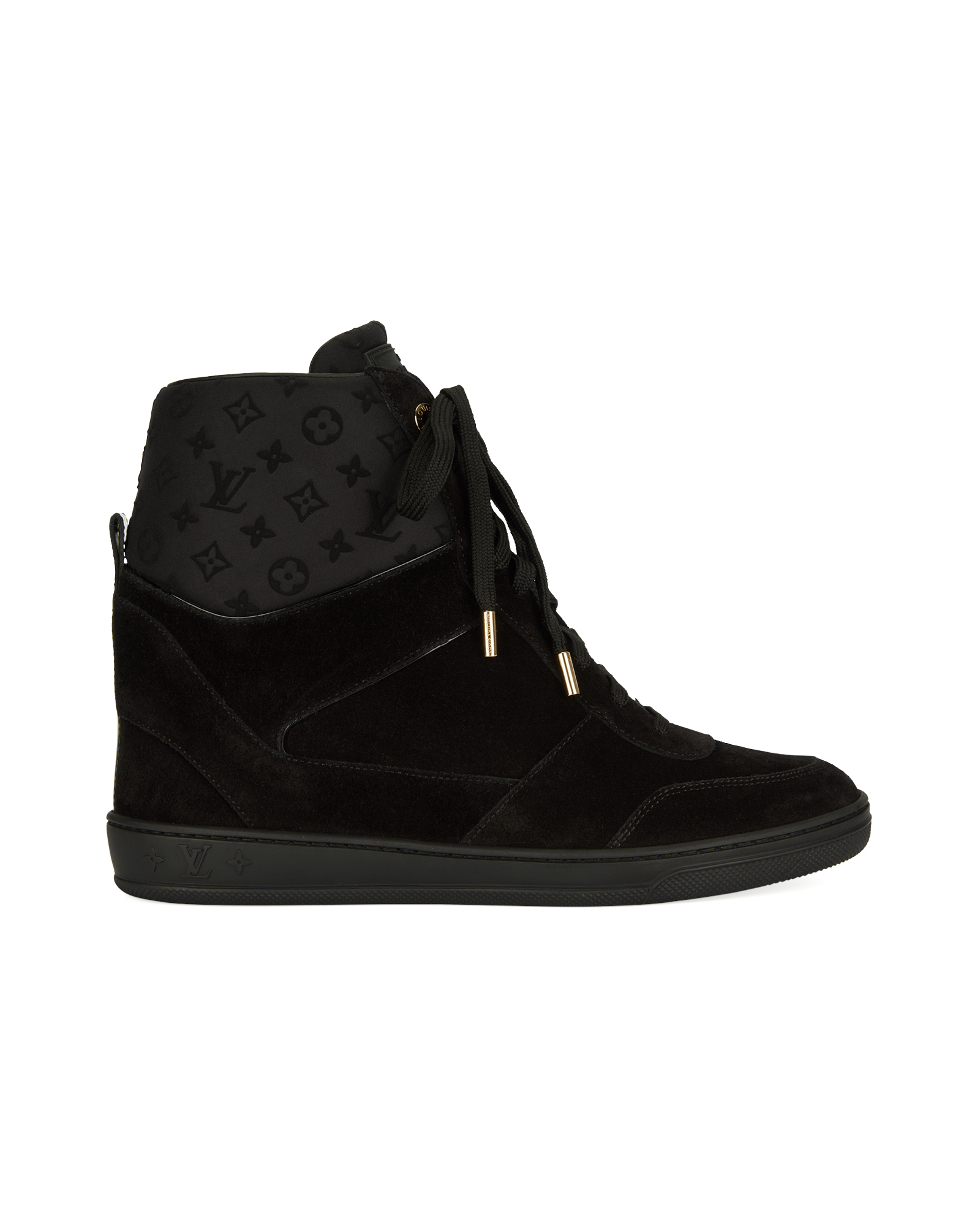 Louis Vuitton Black Leather And Embossed Monogram Suede Millenium Wedge  Sneakers Size 36 Louis Vuitton | The Luxury Closet