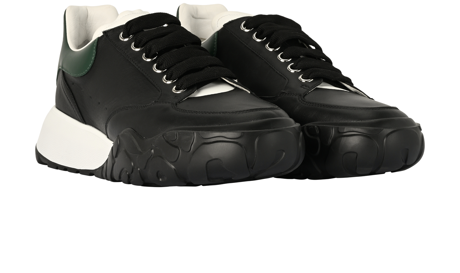 Alexander McQueen Court Trainers, &pound;220, Shoes, Black/Green/White, Leather, Side view