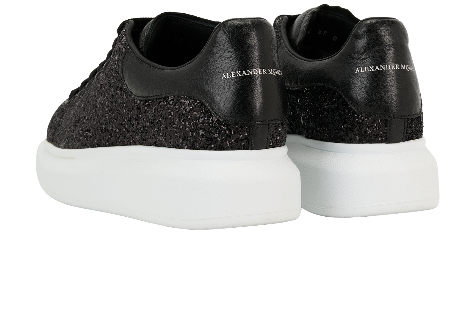 Alexander McQueen Glitter Oversized Trainers, &pound;175, Shoes, Black, Leather, Back view