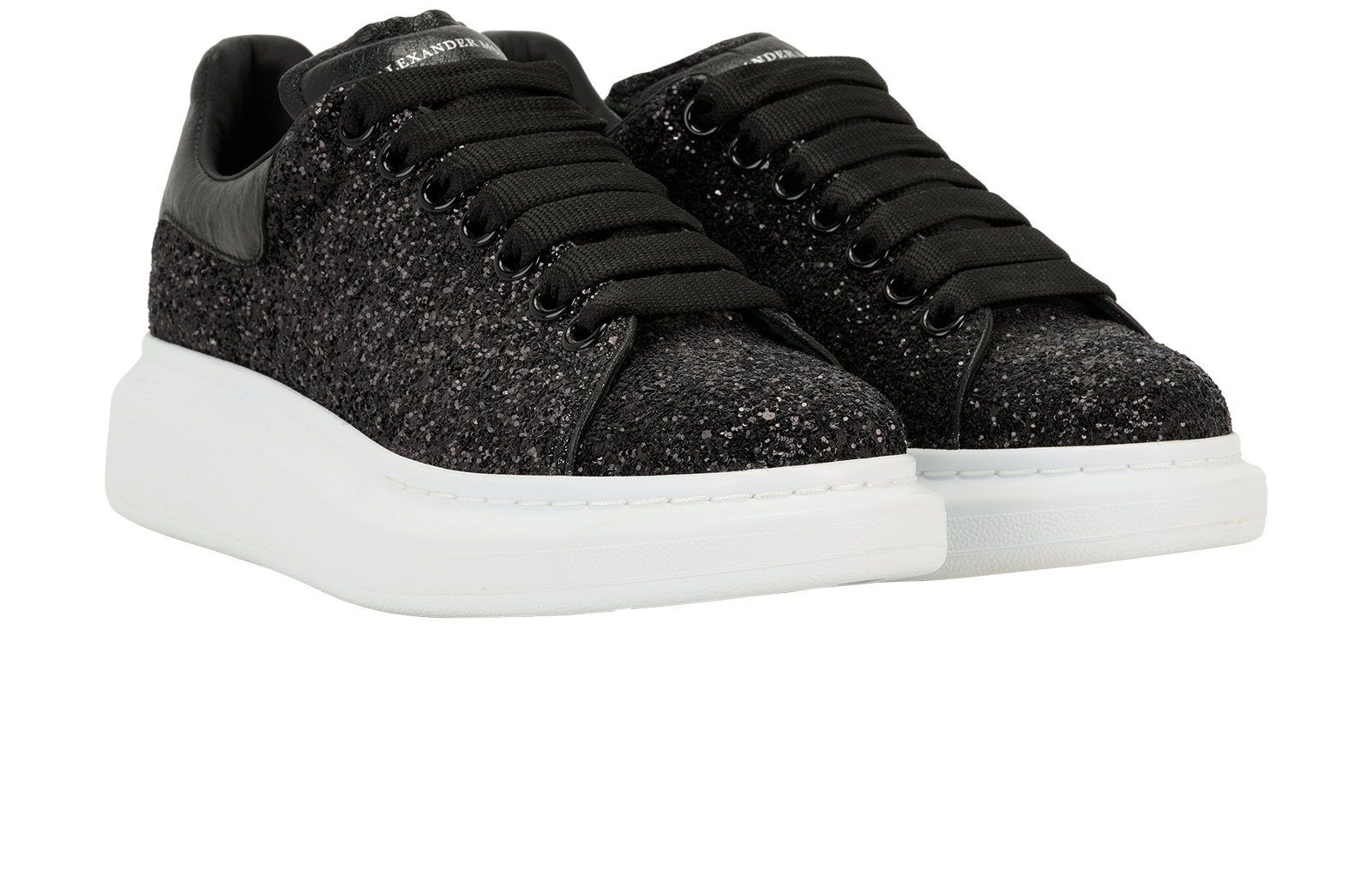 Alexander McQueen Glitter Oversized Trainers, &pound;175, Shoes, Black, Leather, Side view
