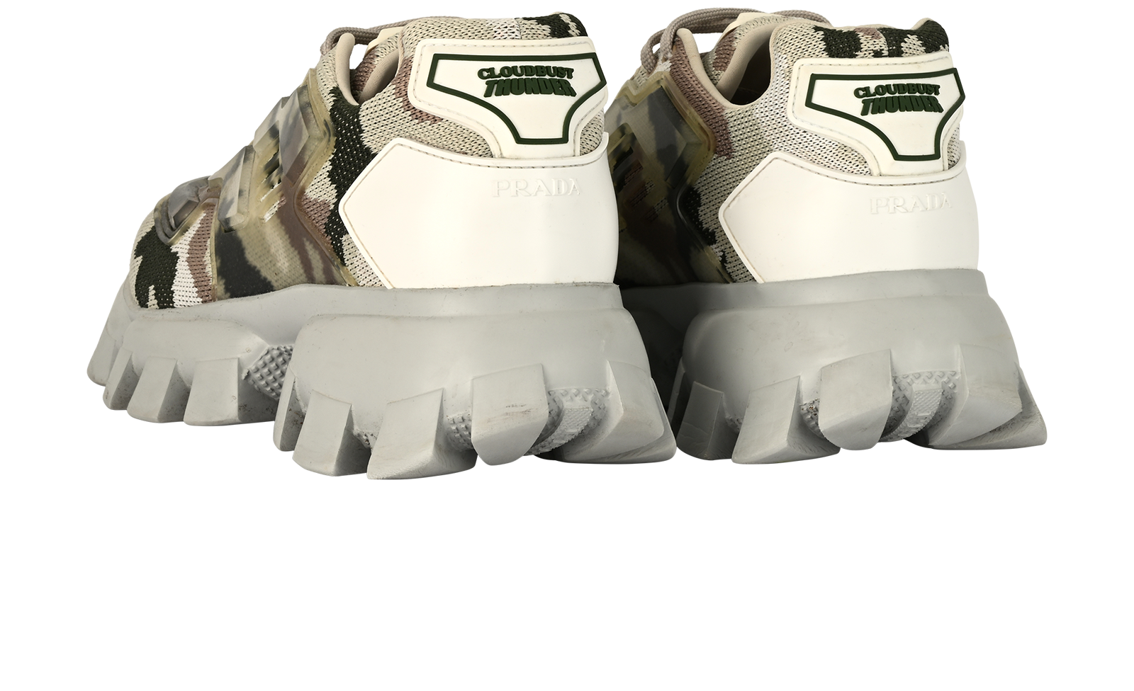 Prada Cloudbust Thunder Trainers, &pound;250, Shoes, Cream/Grey/Khaki, Fabric, Back view