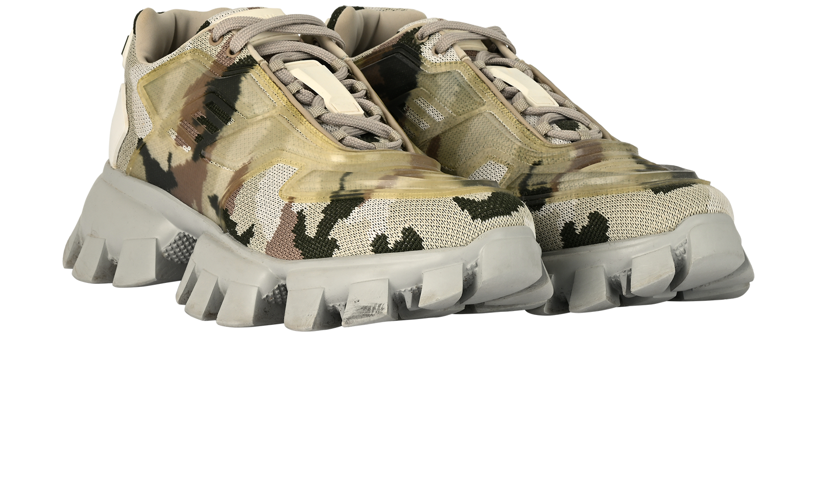 Prada Cloudbust Thunder Trainers, &pound;250, Shoes, Cream/Grey/Khaki, Fabric, Side view