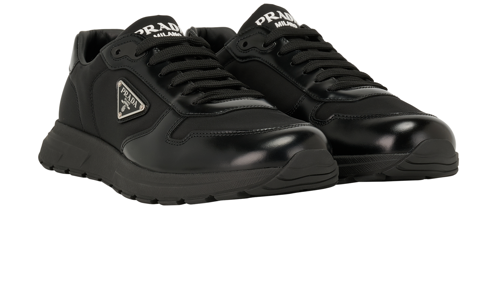 Prada Prax 01 Sneakers, &pound;350, Shoes, Black, Leather/Nylon, Side view