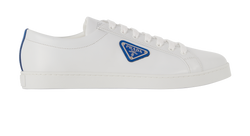 Prada Low Top Triangle Logo Trainers, Men, Leather, White/Blue, UK9.5, 4*