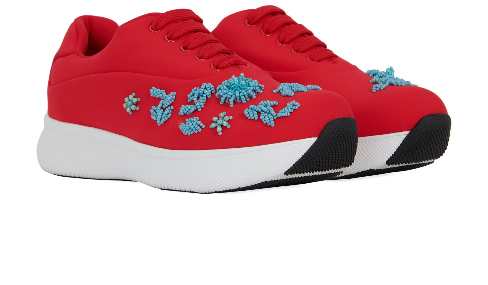 Prada Embellished Trainers, &pound;190, Shoes, Blue/Red, Nylon, Side view