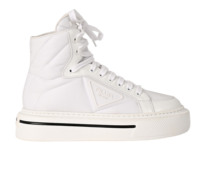 Prada High Top Sneakers, £375, Shoes, White, Leather/Nylon, Front view