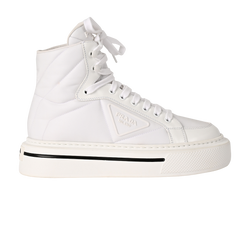 Prada High Top Sneakers, Leather/Nylon, White, UK5, B/DB, 3*