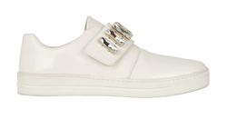 Prada Crystal Embellished Velcro Sneakers, Leather, White, UK4.5, Db/B, 3*