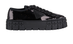 Prada Cassetta Double Wheel Trainers, Sequin, Black, UK6, 3*