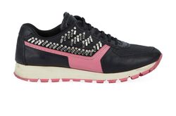 Prada Crystal Embellished Trainers, Leather, Black/Pink, UK 4.5