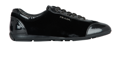 Prada Velour Trainers, &pound;210, Shoes, Black, Patent Leather/Velvet, Front view