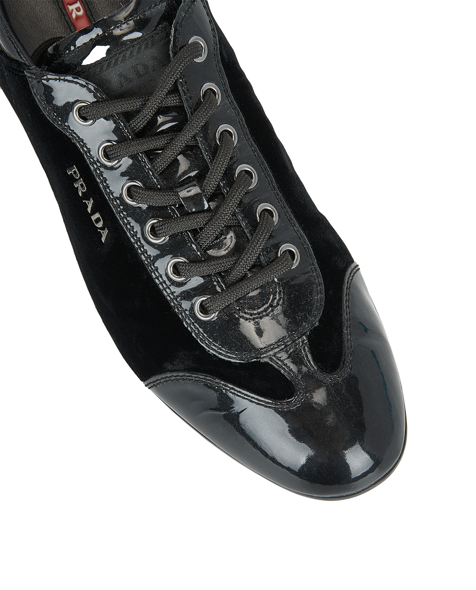 Prada Velour Trainers, &pound;210, Shoes, Black, Patent Leather/Velvet, Other view