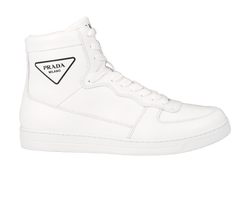 Prada Logo High Top Trainers, Mens, Leather, White, UK 7.5, B, 3*