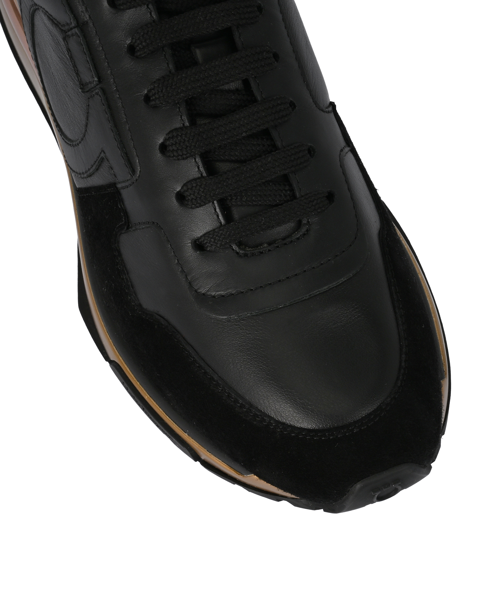 Salvatore Ferragamo Brooklyn Trainers, &pound;295, Shoes, Black/Gold, Leather/Suede, Other view