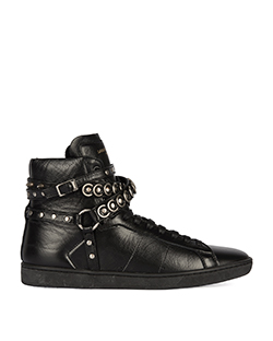 Saint Laurent Ring Chained High Top Sneakers, Leather, Black, B, 6.5