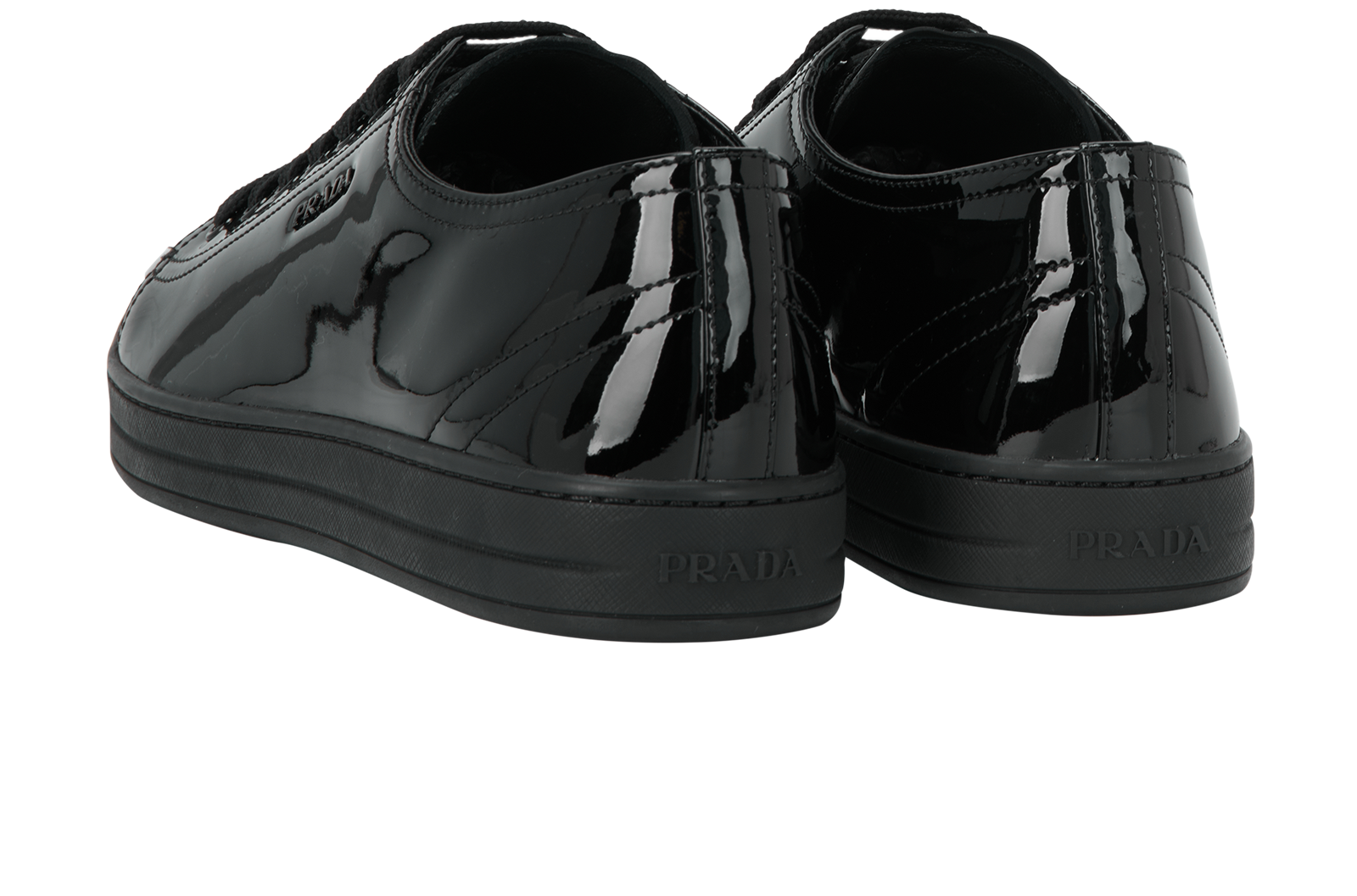 Prada Logo Low-Top Trainers, &pound;290, Shoes, Black, Patent Leather, Back view
