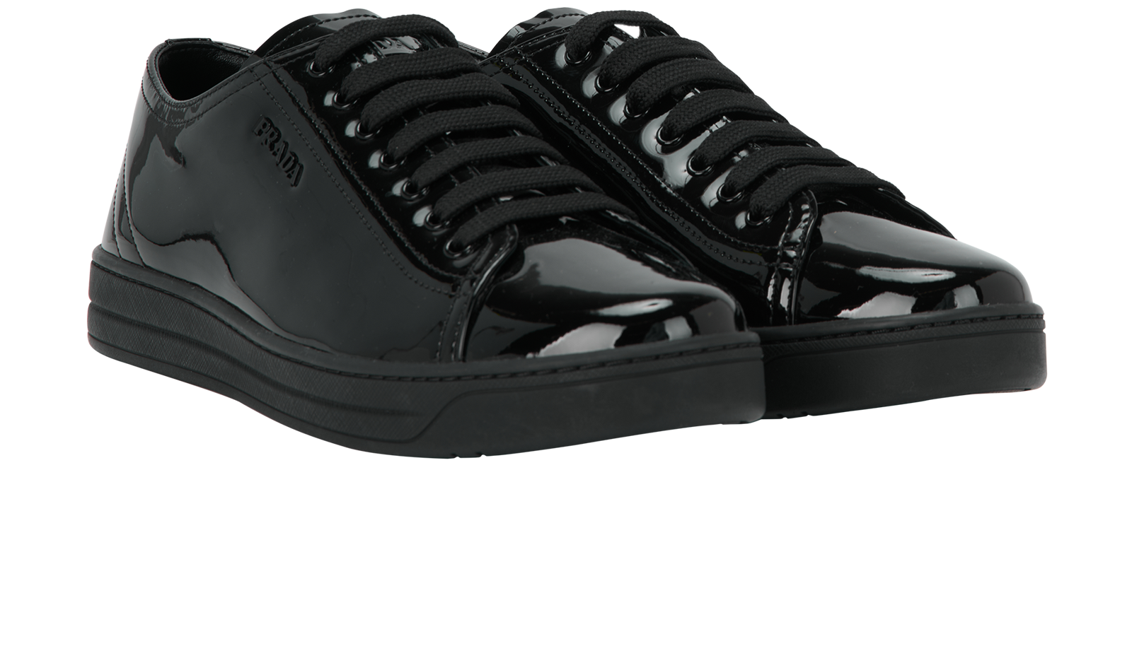 Prada Logo Low-Top Trainers, &pound;290, Shoes, Black, Patent Leather, Side view
