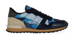 Valentino Camouflage Trainers, Mens, Leather, Blue/Black, UK6, B/DB, 3*