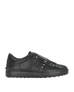 Valentino Rockstud Flat Sneakers, leather, Black, UK5, DB, B, 3*